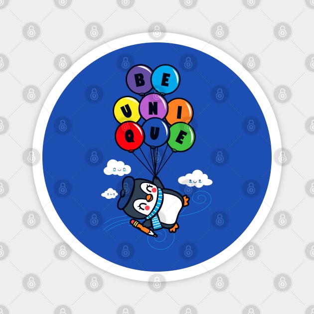 Be Unique Cute Kawaii Penguin Flying With Balloons Magnet by BoggsNicolas